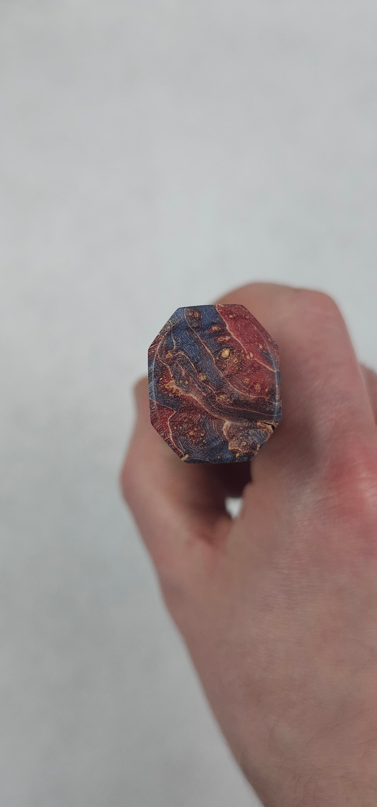 Stabilized Birch Burl with Buffalo Horn Ferrule - Red/Dark Blue