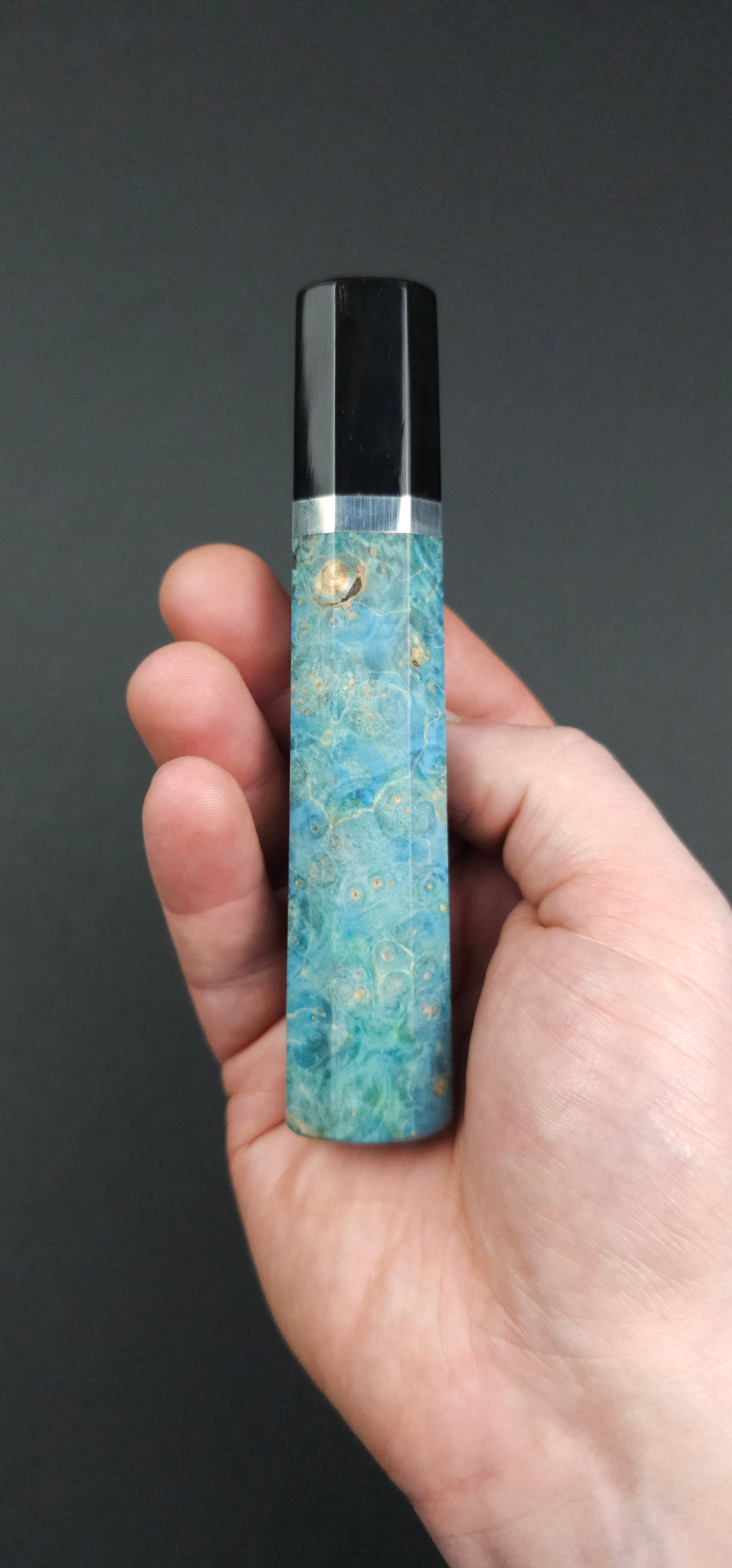 Stabilized Birch Burl with Dark Buffalo Horn Ferrule - Emerald Green (Addon)