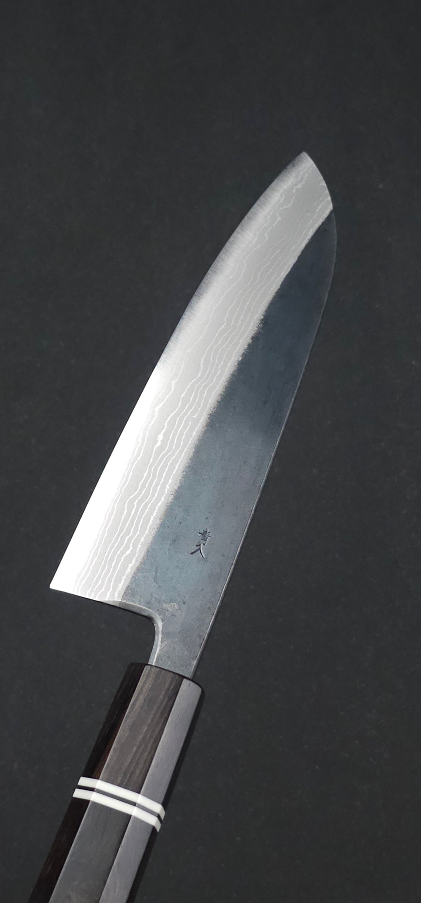 Muneishi Hamono Blue2 Kuro Damascus Santoku Knife 165mm