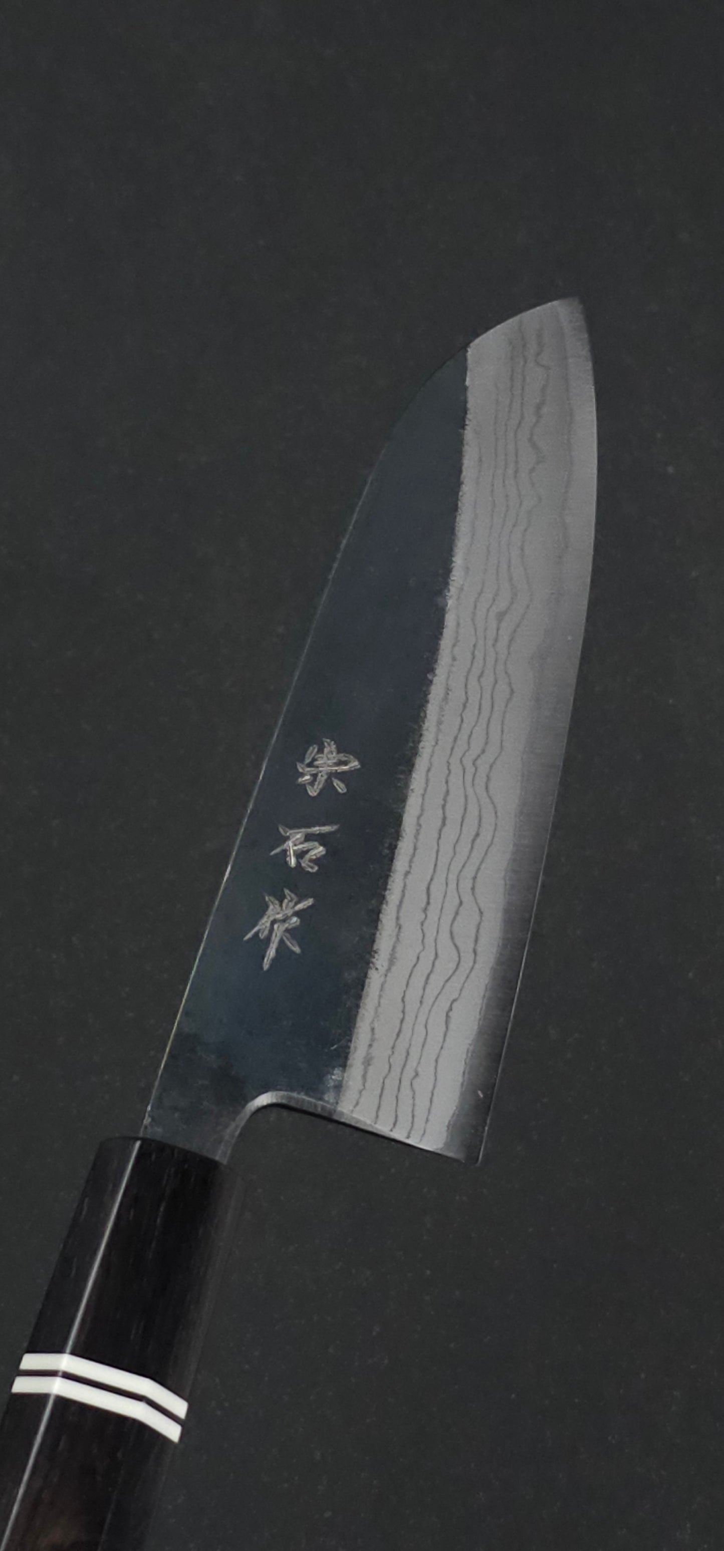Muneishi Hamono Blue2 Kuro Damascus Santoku Knife 165mm