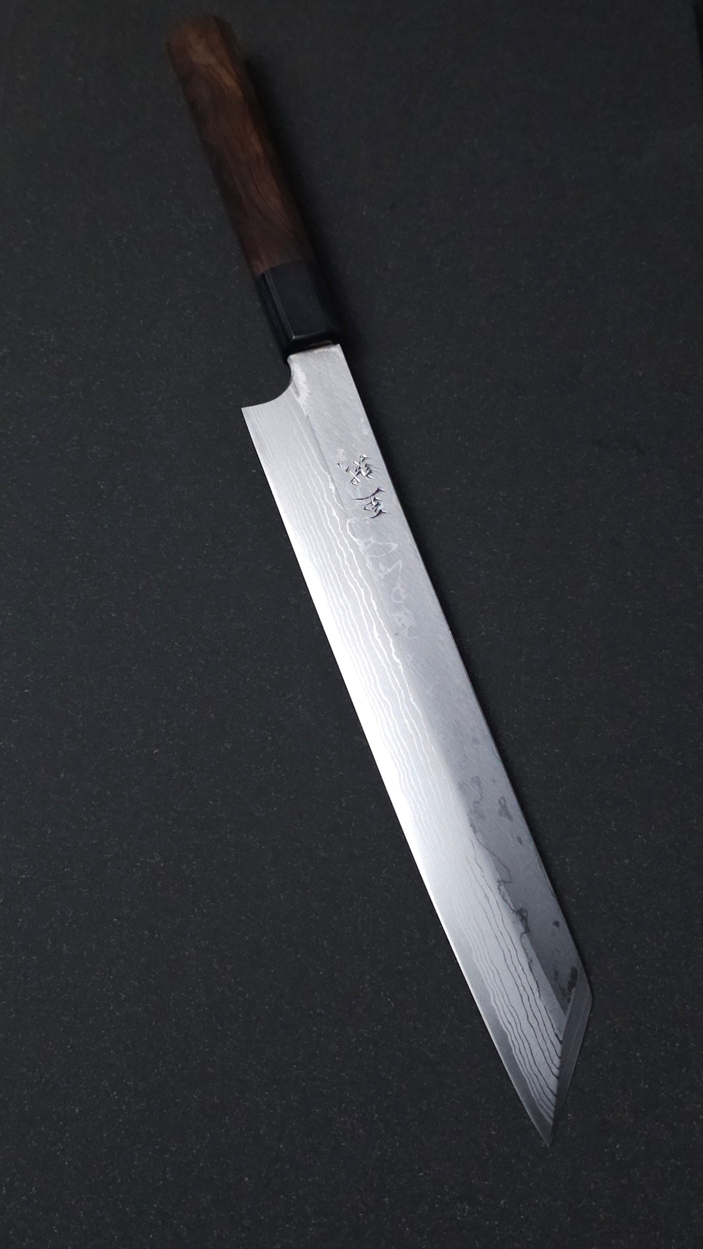 Shisei-Hideo Kitaoka White2 Damascus Yanagiba Kiritsuke 240mm