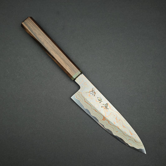Mutsumi Hinoura V-toku Rainbow Damascus Petty 135mm-Stainless Clad