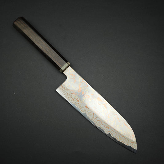 Mutsumi Hinoura V-toku Rainbow Damascus Santoku 180mm-Stainless Clad