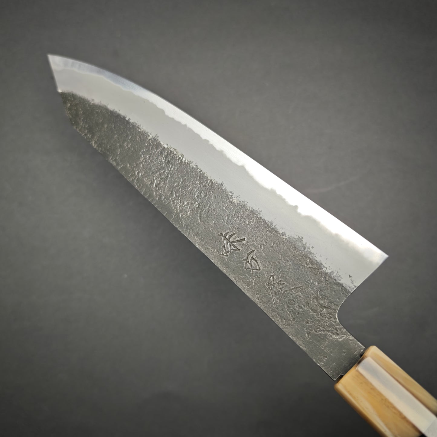 Mutsumi Hinoura White2 Kiritsuke Gyuto 210mm Nashiji Kuro -Stainless clad