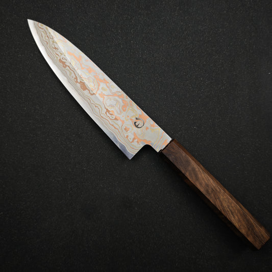 Mutsumi Hinoura V-toku Rainbow Damascus Petty 150mm-Stainless Clad