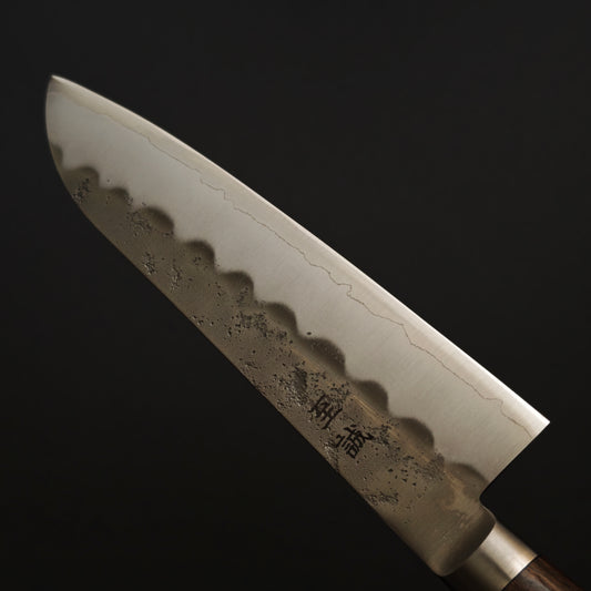 Shisei Ginsan Nashiji Bolster Santoku 185mm-Brown Western handle