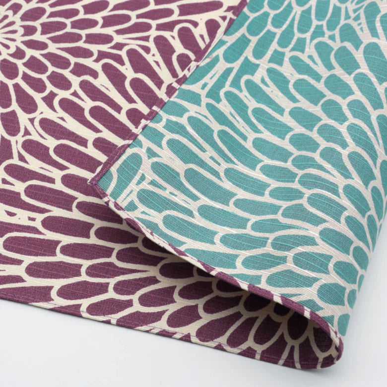 Furoshiki wrapping cloth-Isa monyo reversible, chrysanthemum Purple/Blue 480mmx480mm
