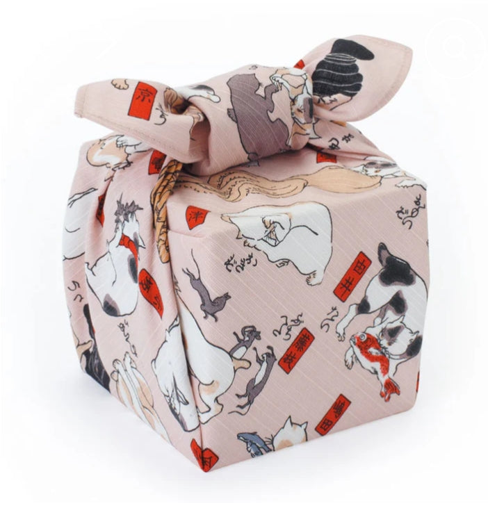 Furoshiki wrapping cloth-Ukiyo-e | Cats Suggested As The Fifty Three Stations Of The Tokaido Pink 480mmx480mm