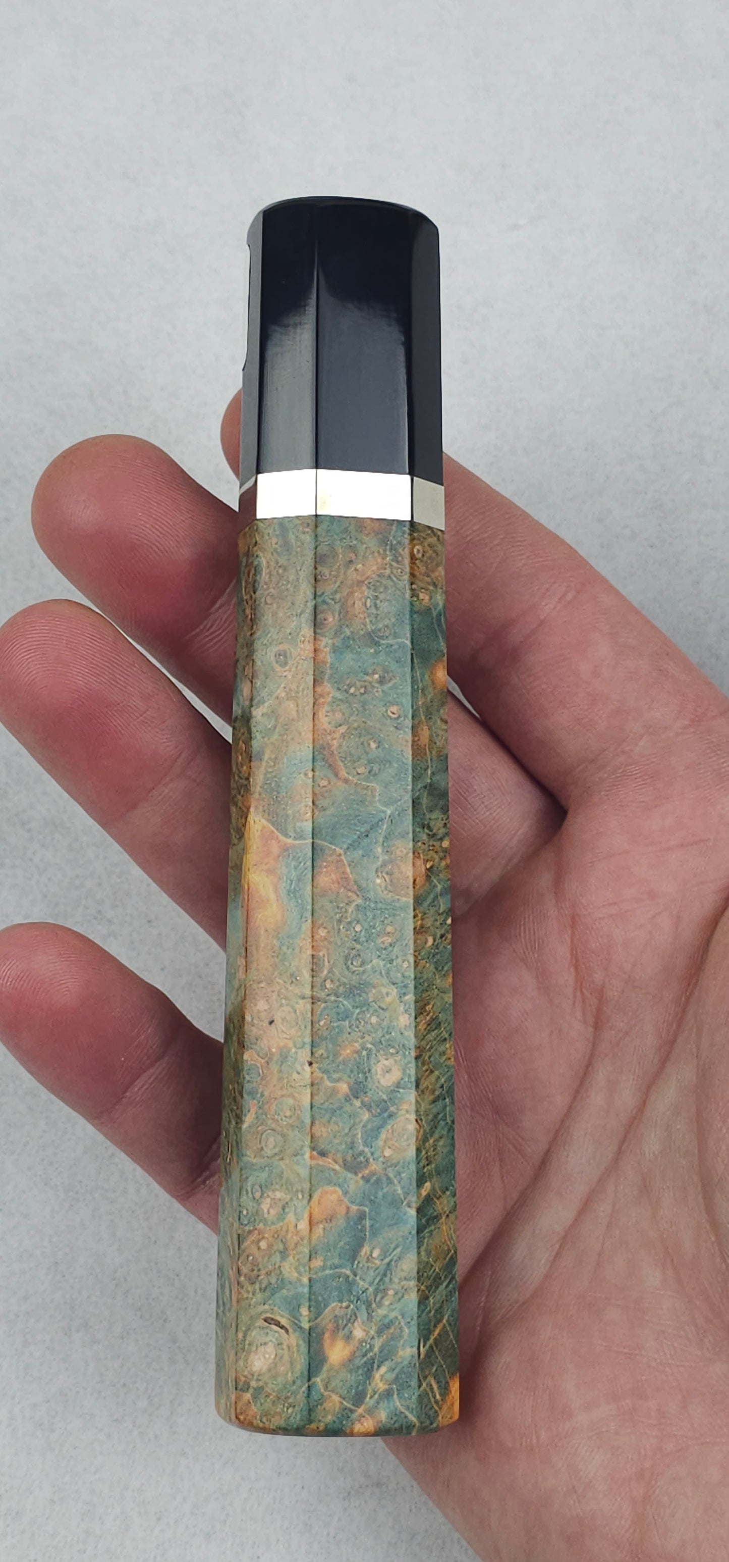 Stabilized Birch Burl with Buffalo Horn Ferrule-Yellow/Green