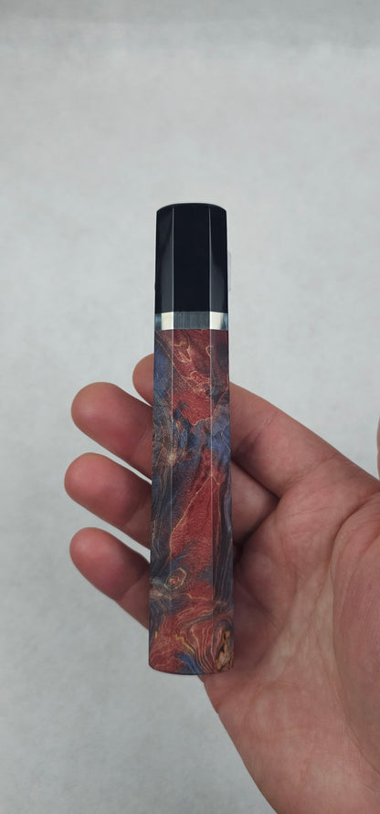 Stabilized Birch Burl with Buffalo Horn Ferrule-Red/Dark Blue