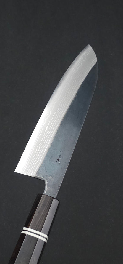 Muneishi Hamono Blue 2 Kuro Damascus Santoku Knife 165mm