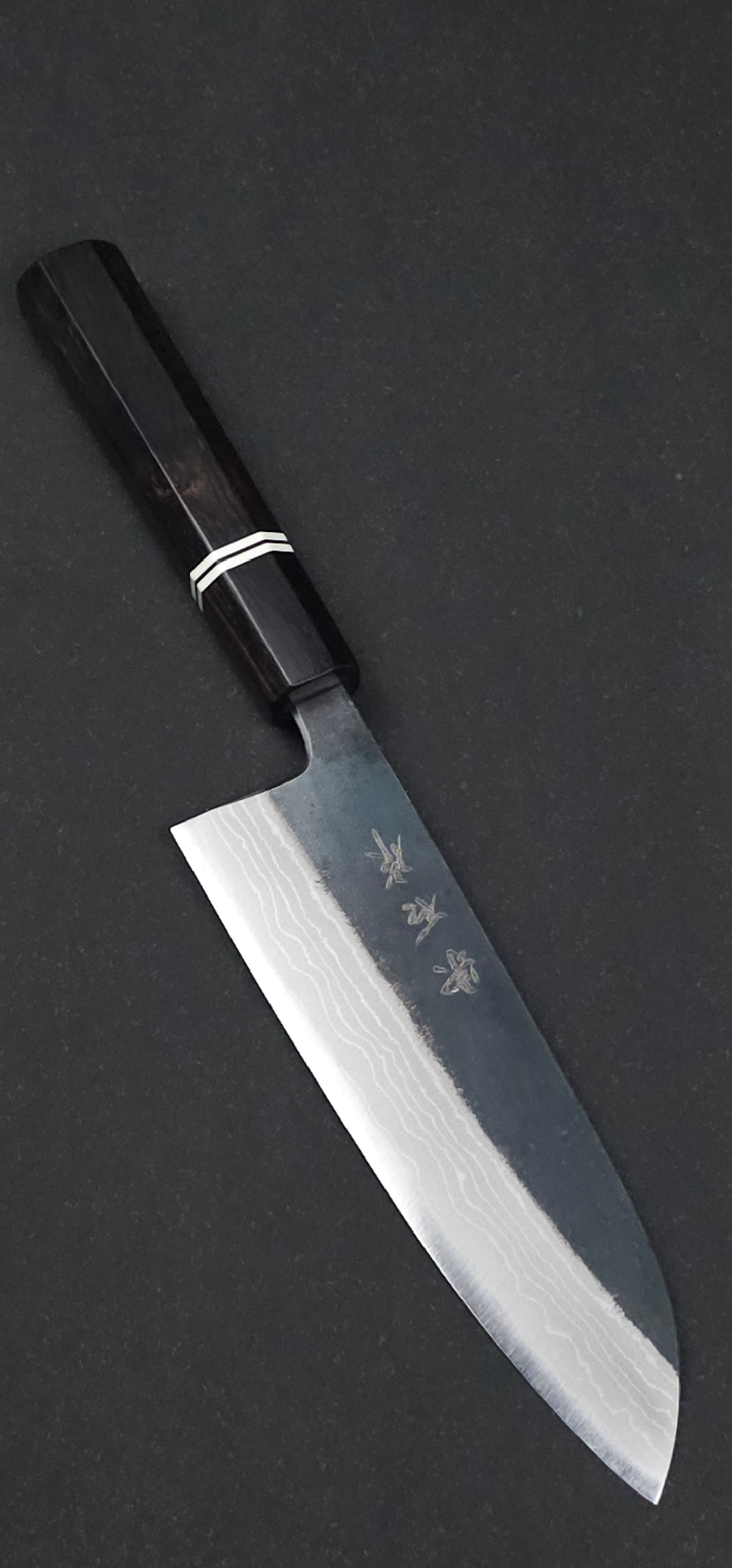 Muneishi Hamono Blue 2 Kuro Damascus Santoku Knife 165mm