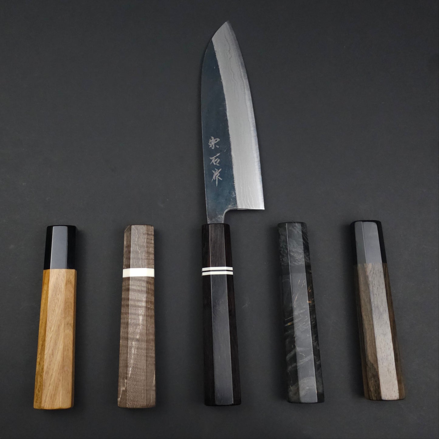 Muneishi Hamono Blue 2 Kuro Damascus Santoku Knife 165mm