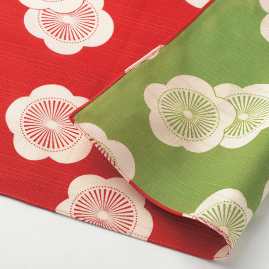 Furoshiki wrapping cloth- Isa monyo Reversible | Japanese Apricot Red/Green 450mmx450mm