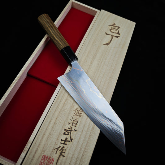 Takeshi Saji Blue2 Rainbow Damascus Bunka 180mm