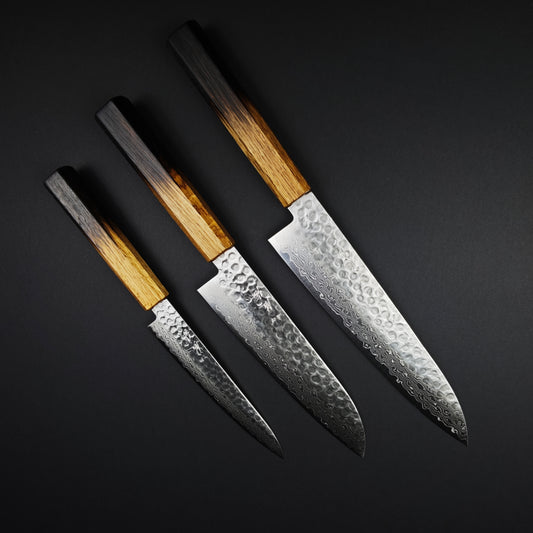 Knife Set 1 Touroku Sakai AUS10 Damascus Tsuchime