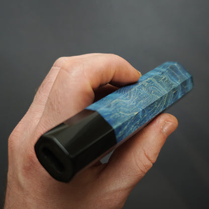 Blue Dyed Curly Maple with Dark Buffalo Horn Ferrule