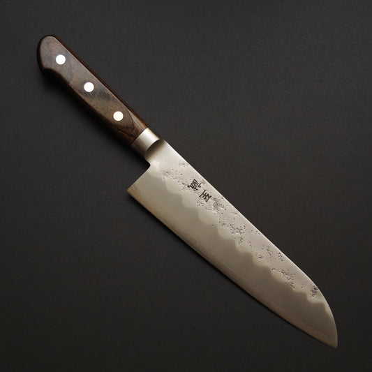 Shisei Ginsan Nashiji Bolster Santoku 185mm-Brown Western handle