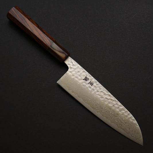 Shisei Ginsan Tsuchime Damascus Santoku 165mm