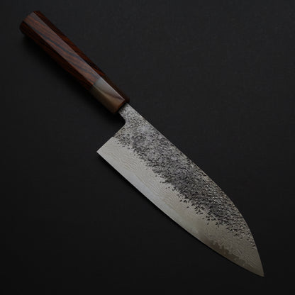 25 Miyazaki Kajiya Ginsan Damascus Tsuchime Santoku 180mm (Batch3)
