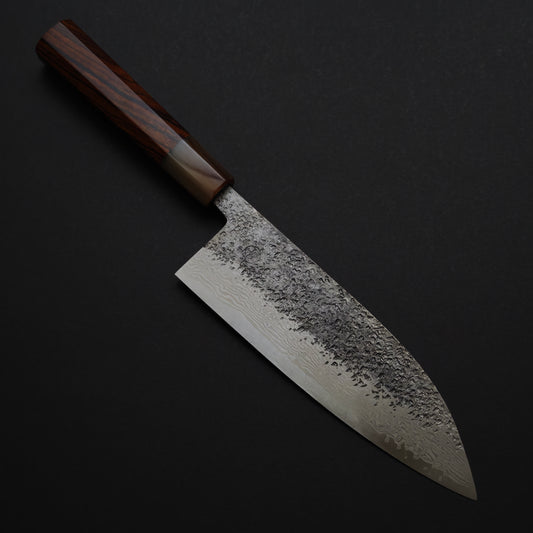 25 Miyazaki Kajiya Ginsan Damascus Tsuchime Santoku 180mm (Batch3)