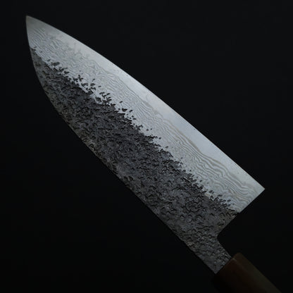 25 Miyazaki Kajiya Ginsan Damascus Tsuchime Santoku 180mm (Batch3)
