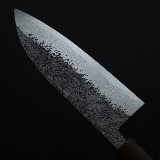 25 Miyazaki Kajiya Ginsan Damascus Tsuchime Santoku 180mm (Batch3)
