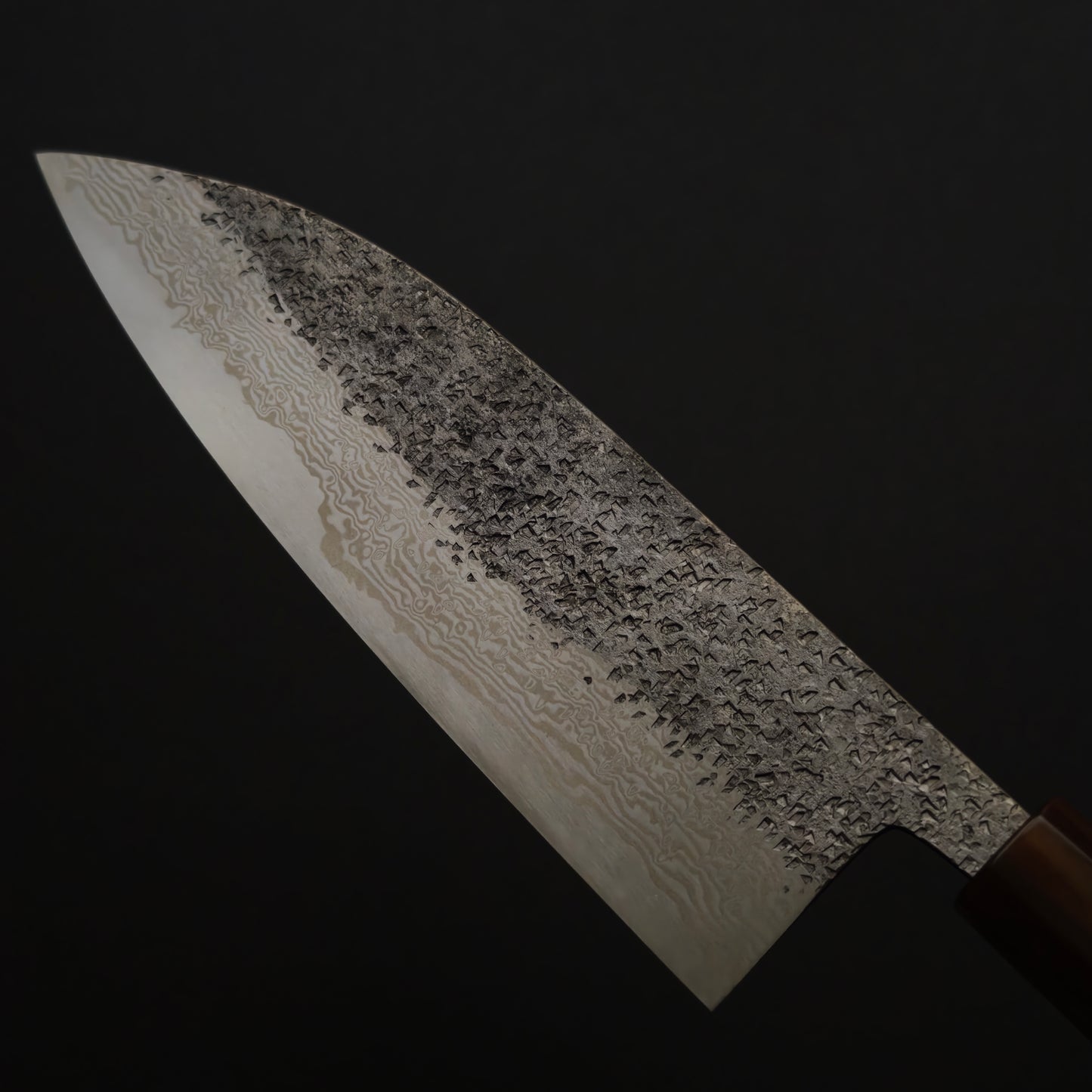 25 Miyazaki Kajiya Ginsan Damascus Tsuchime Santoku 180mm (Batch3)