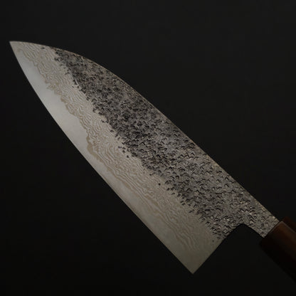 25 Miyazaki Kajiya Ginsan Damascus Tsuchime Santoku 180mm (Batch3)
