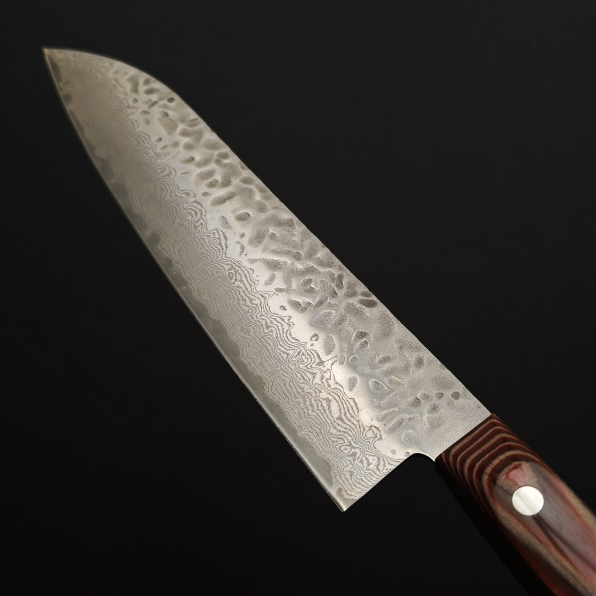 Shisei AUS10 Damascus Tsuchime Santoku 180mm-Red Western