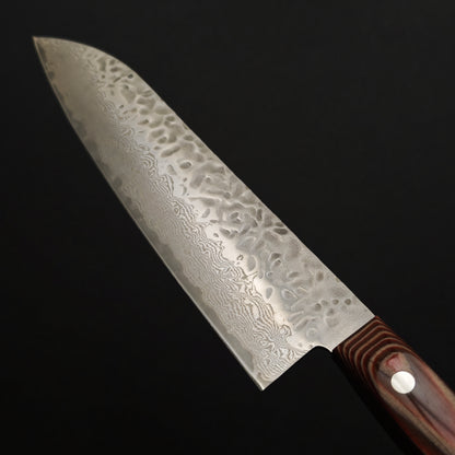Shisei AUS10 Damascus Tsuchime Santoku 180mm-Red Western